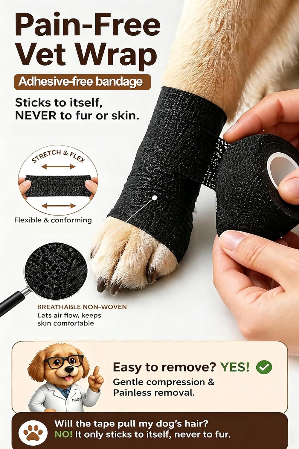 Dog Paw Wound Recovery Boot with Self-Adhering Pet Bandage, Breathable Paw Protector Kit for Injured Paws,Anti-Slip Shoe & Vet Wrap for Post-Surgery Care, Licking Prevention (1 Boot+1 Roll) S