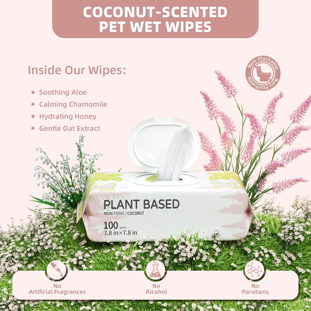 IMMHABI 400 Count Hypoallergenic Dog Wipes, Coconut Plant-Based Pet Wipes