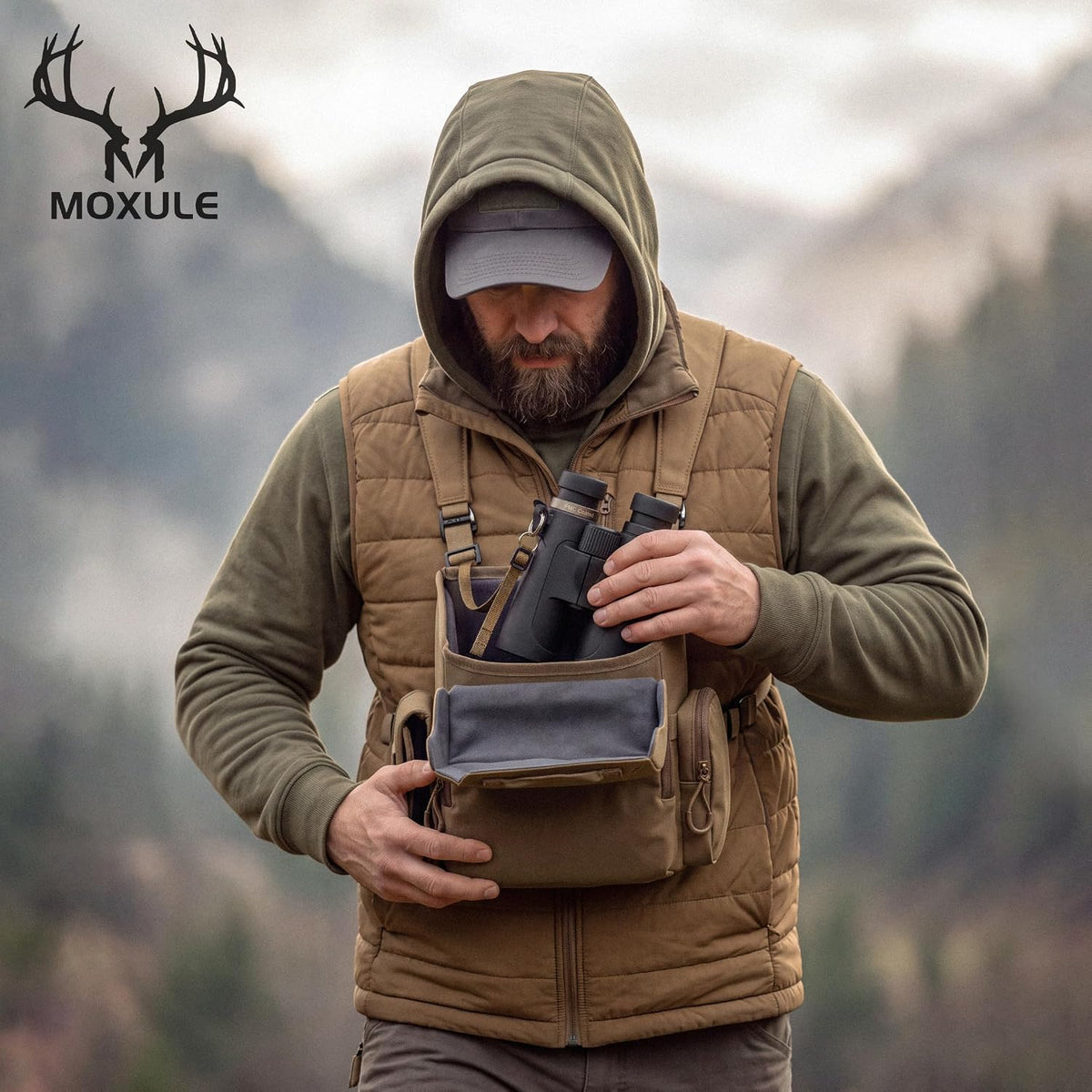 MOXULE Binocular Harness Chest Pack: Bino Case with Rangefinder Pocket XL