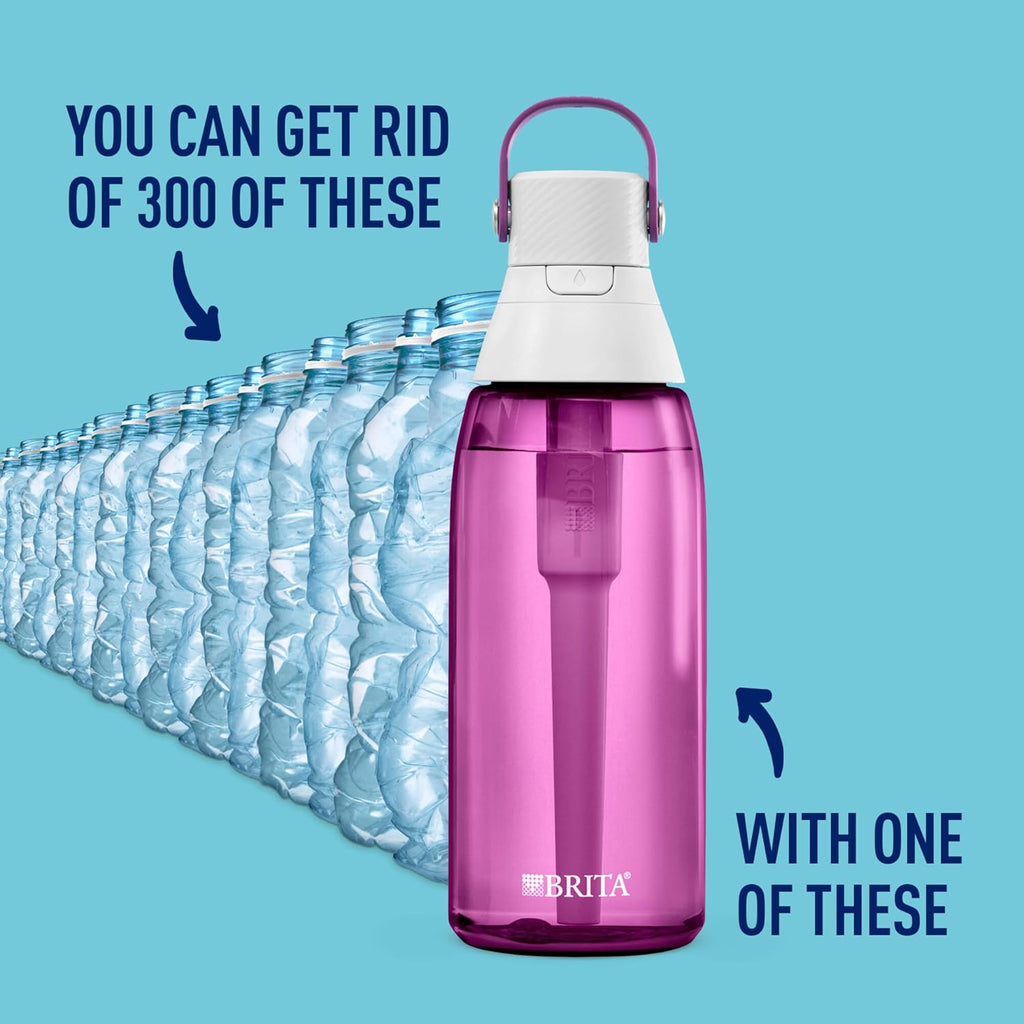 Brita Hard-Sided Plastic Premium Filtering Water Bottle, BPA-Free, Reusable, Replaces 300 Plastic Water Bottles, Filter Lasts 2 Months or 40 Gallons, Includes 1 Filter, Orchid - 36 oz.