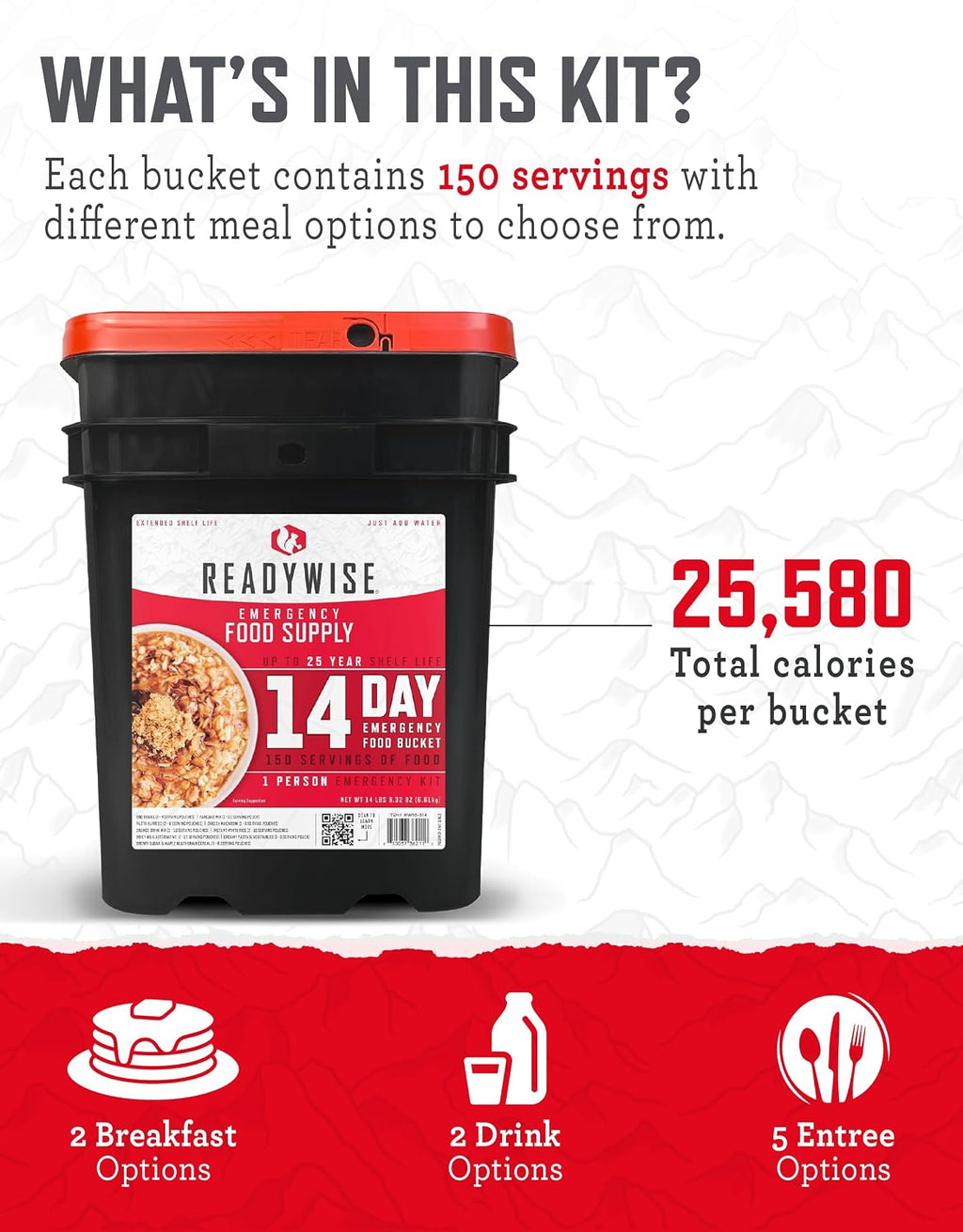 READYWISE Emergency Food Survival Supply 14 Day Bucket, 150 Servings