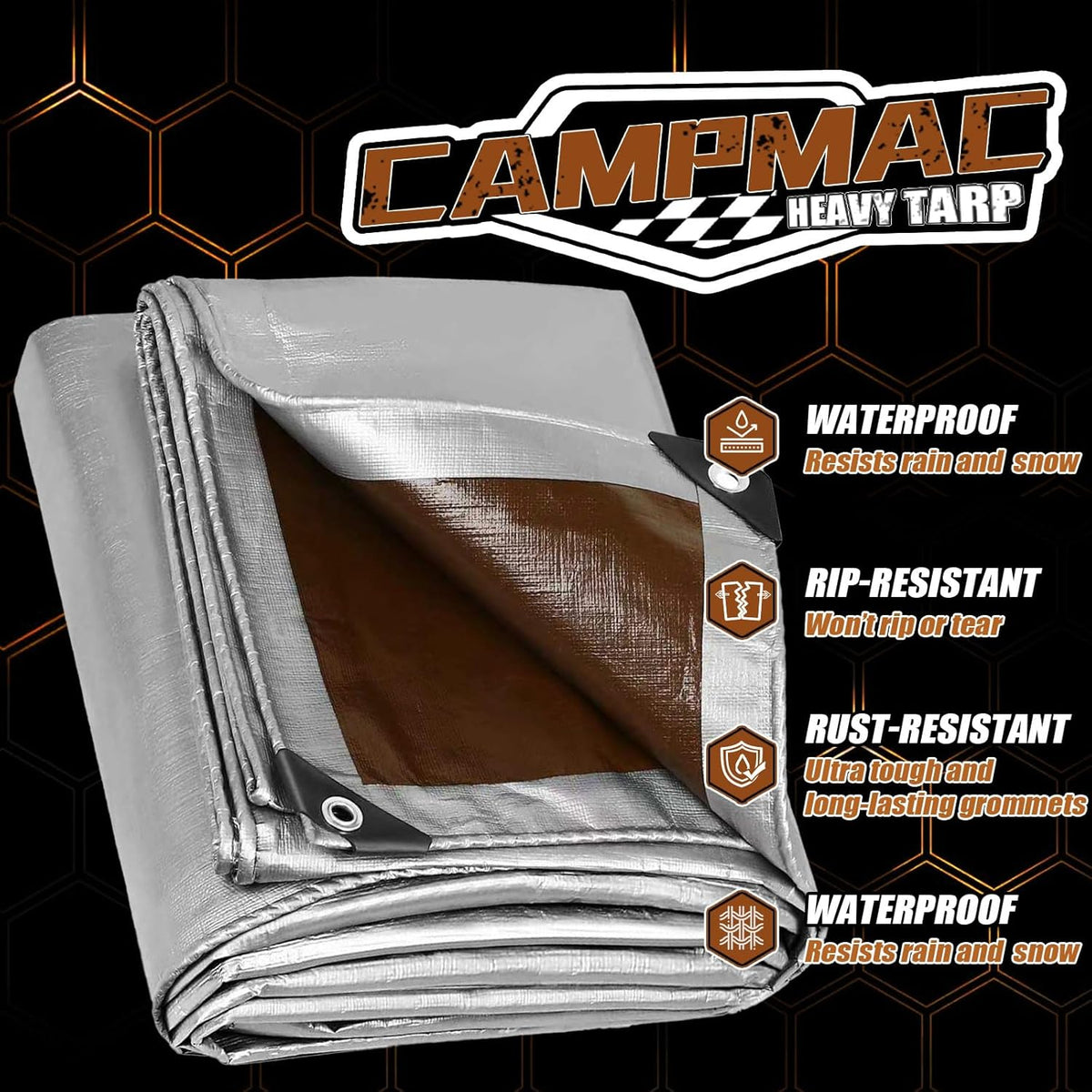 Tarps Heavy Duty Waterproof 12x16 Ft, 10 Mil Thick, High Durability, Rip, UV Resistant and Tear Resistant with Metal Gromets Every 20 Inches (Silver/Brown - Reversible)