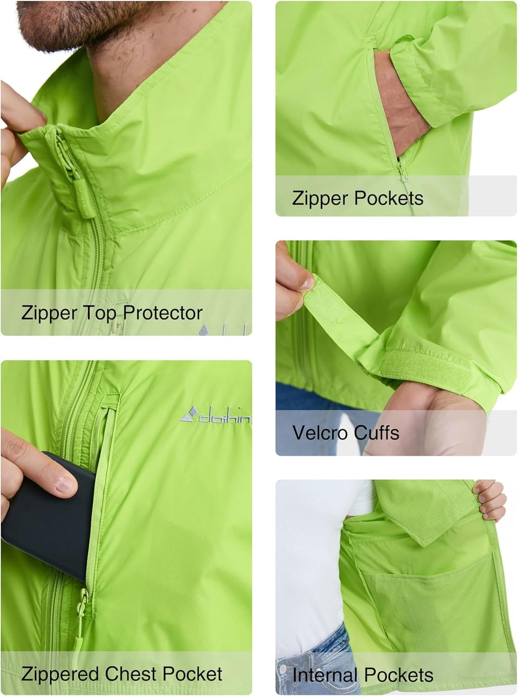 clothin Men's Lightweight Water-Resistant Packable Windbreaker
