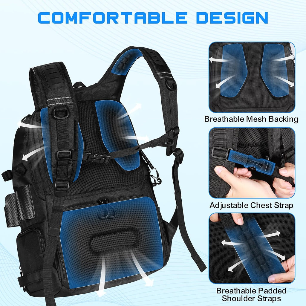 50L Fishing Backpack with 2 Rod Holders Storage, Comfortable Straps