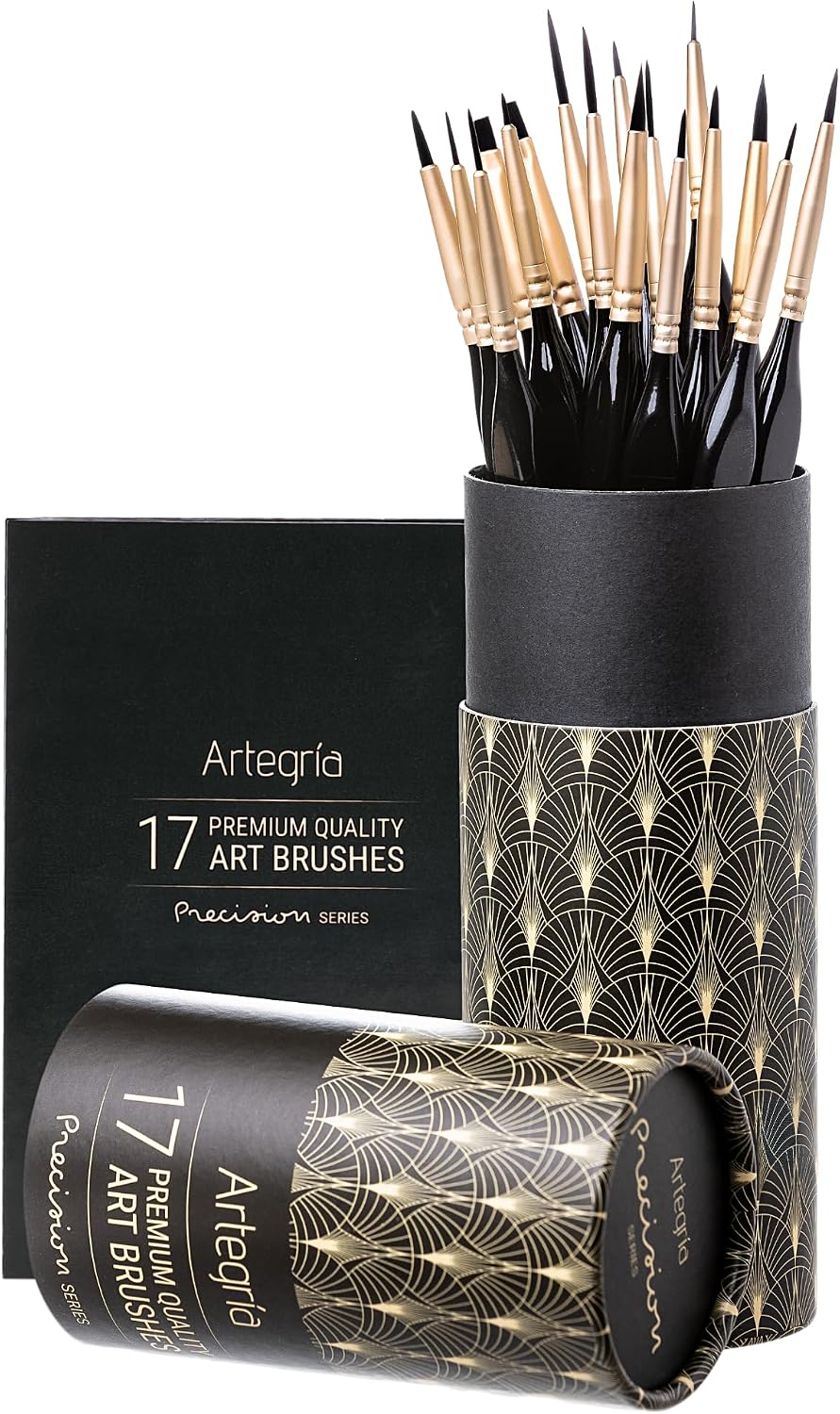 ARTEGRIA Detail Paint Brush Set, 17 Fine Tip Miniature Brushes