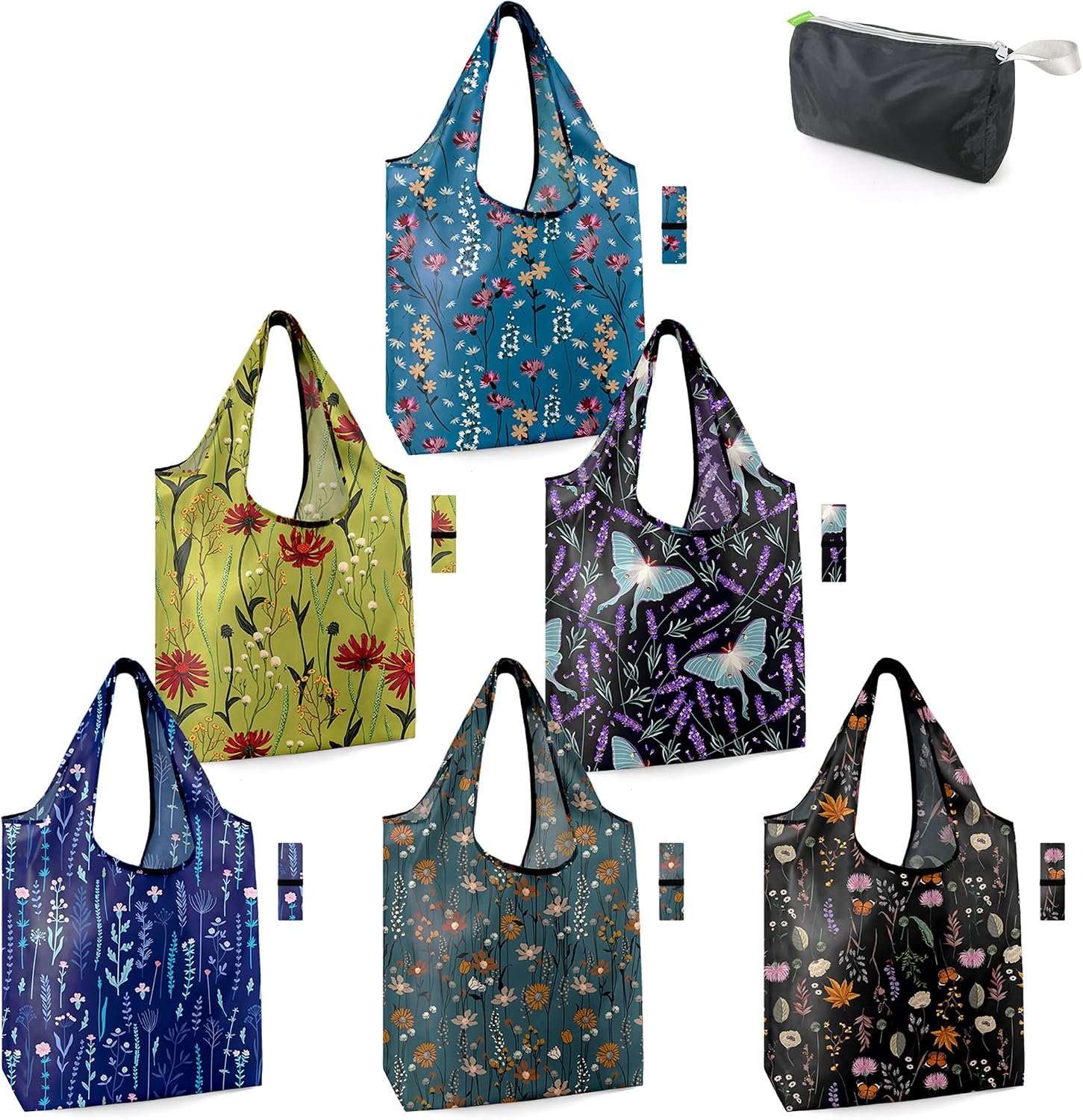 BeeGreen Animal Reusable Shopping Bags Grocery Totes 10 Pack with Zipper Carry Pouch Cute Shopper Bags XLarge Machine Washable Durable Gifts for Animal Lovers Women