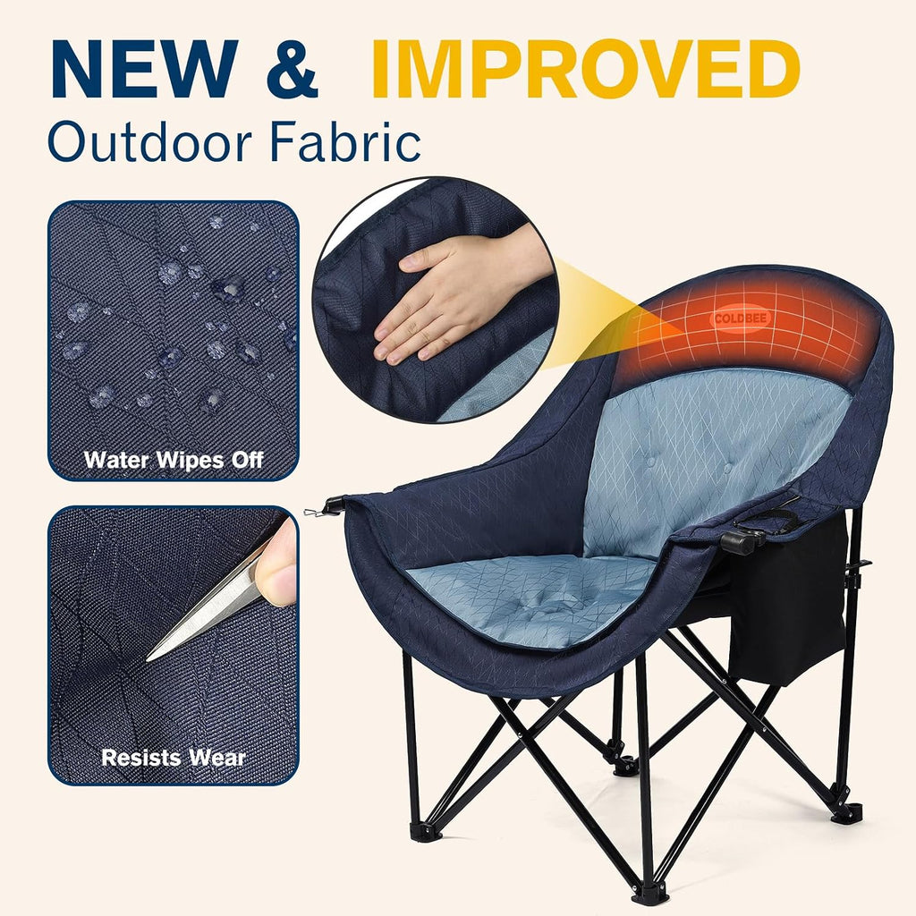 Coldbee Oversized Camping Chairs, Heavy Duty Padded, Thick Headrest, Blue