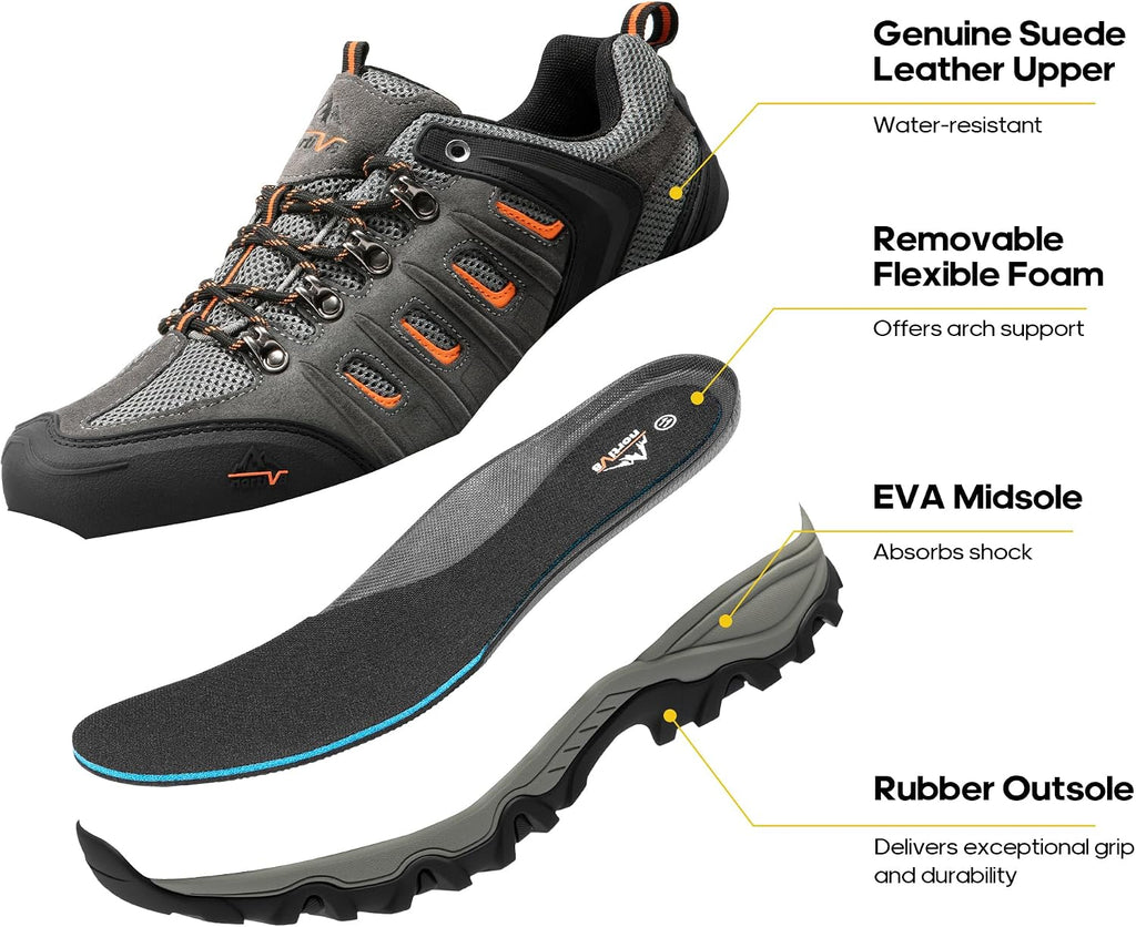 NORTIV 8 Men's Waterproof Hiking Shoes Leather | Low-Top Hiking Shoes for Outdoor Trailing Trekking Camping Walking