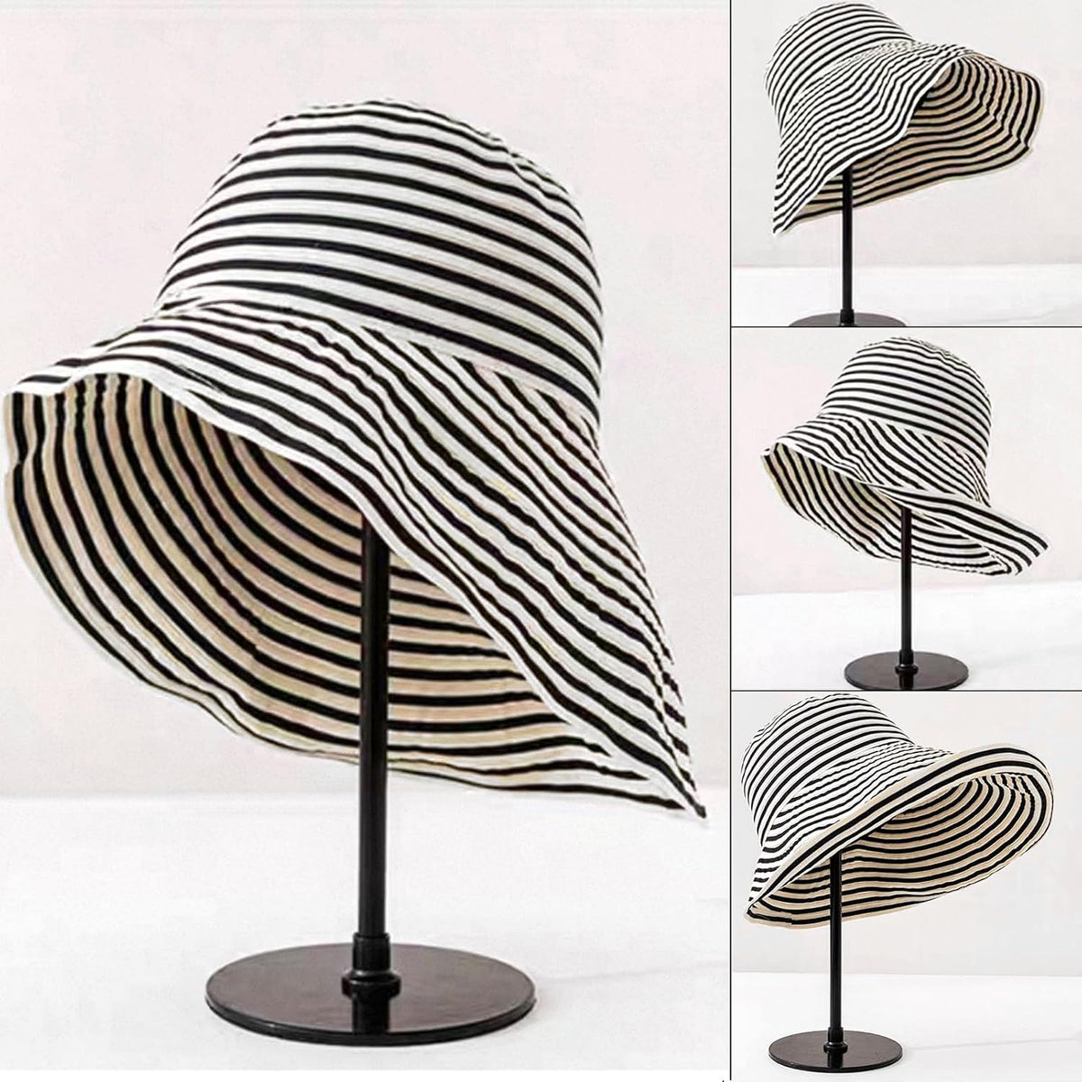 huablo Brim Sun Hats for Women Striped Hat Floppy Packable SPF UPF 50 UV Protection Beach Vacation Hat