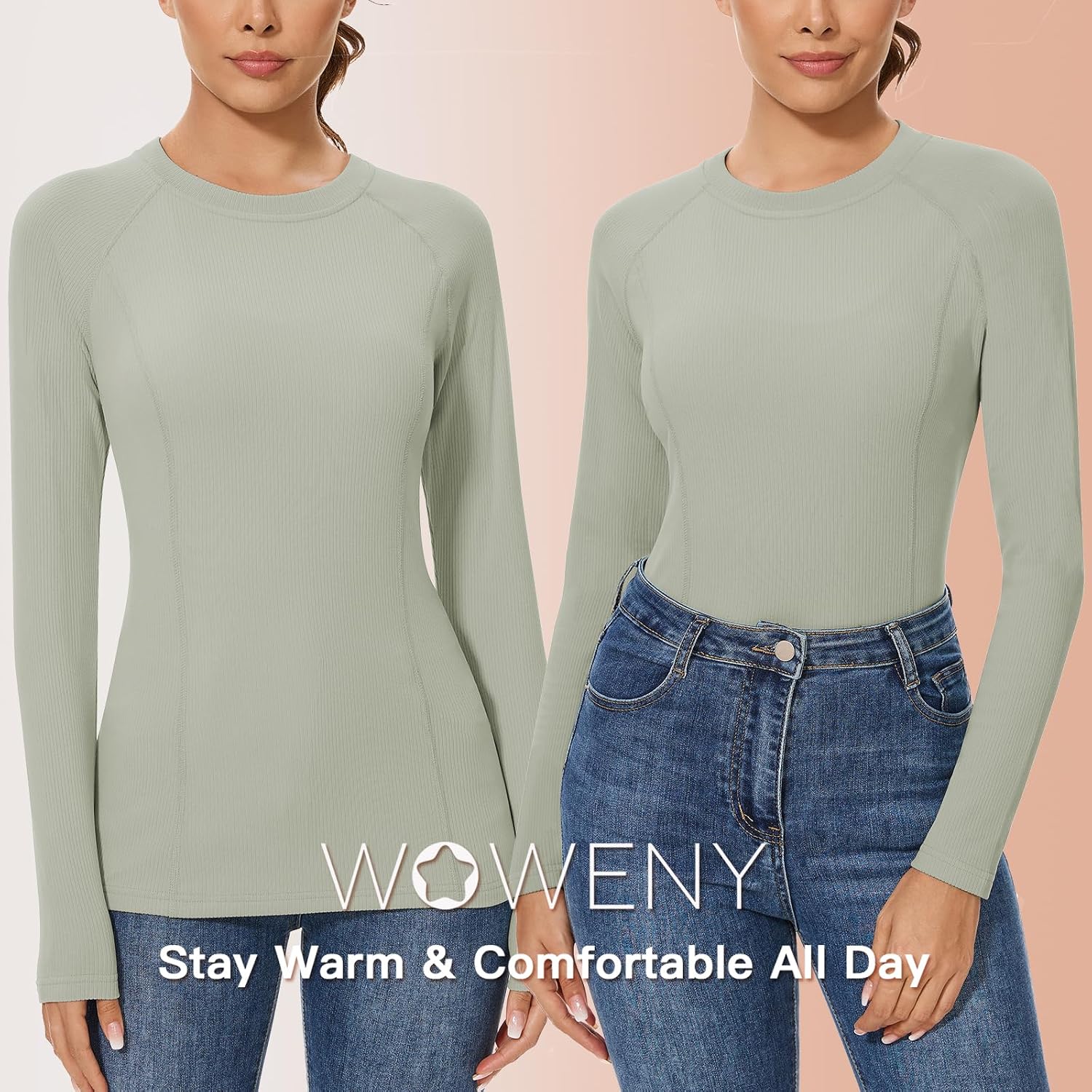 WOWENY Thermal Shirts for Women Fleece Long Sleeve Base Layer Top Winter