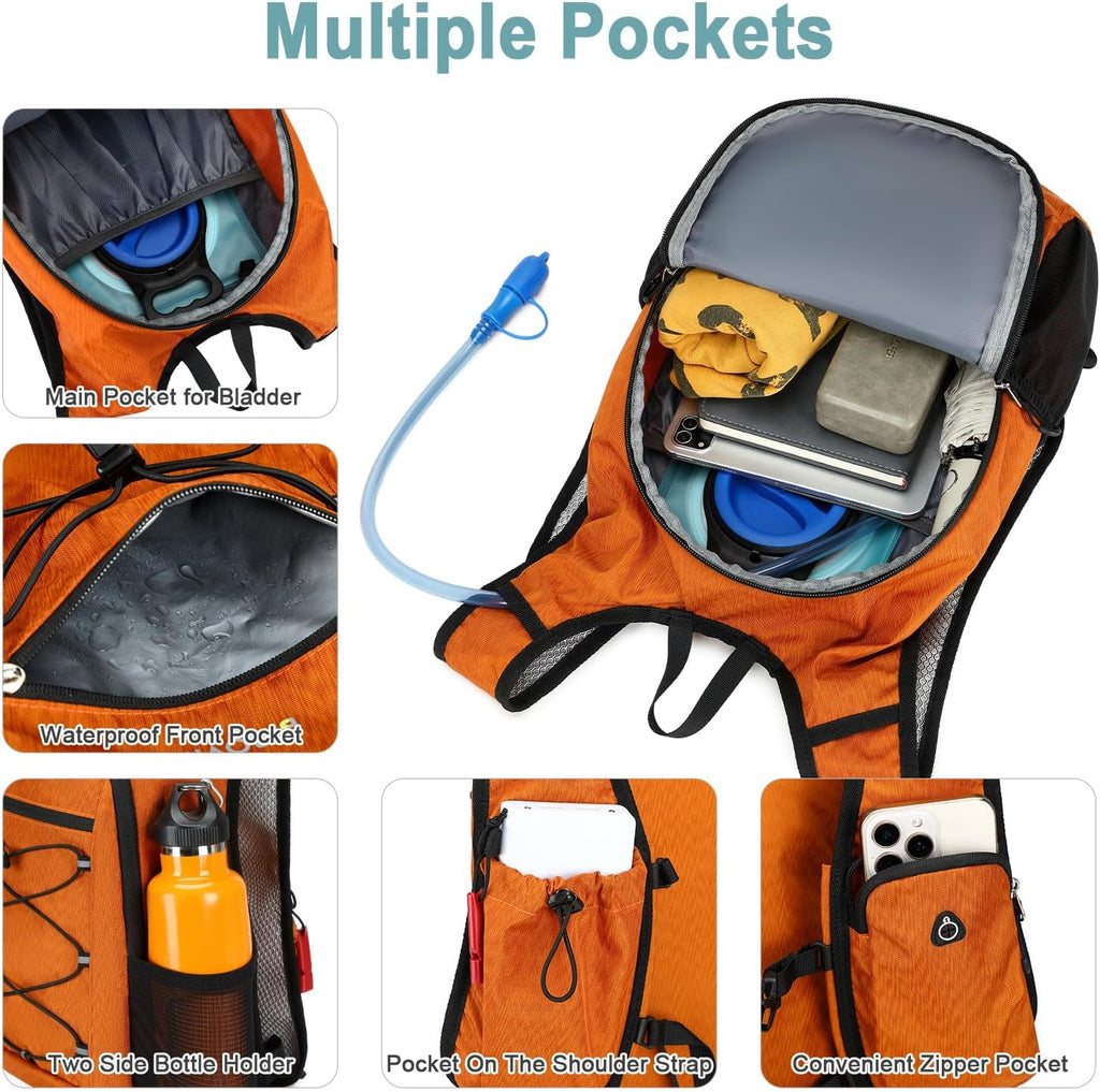 BOVIP Lightweight Hydration Back,15L Multipurpose Hiking Backpack with 1.5L Water Bladder ,Hydro Water Daypack for Cycling Hiking Rave for Men Women