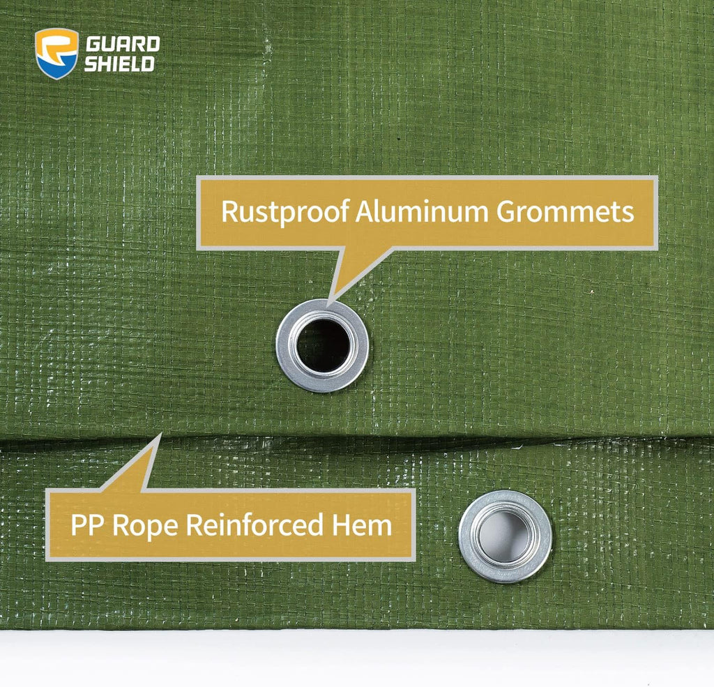 GUARD SHIELD Tarps Heavy Duty Waterproof 12x16 Feet Green Poly Tarp Cover Outdoor Thick UV Resistant Tarpaulin with Grommets 10mil (2-Pack)