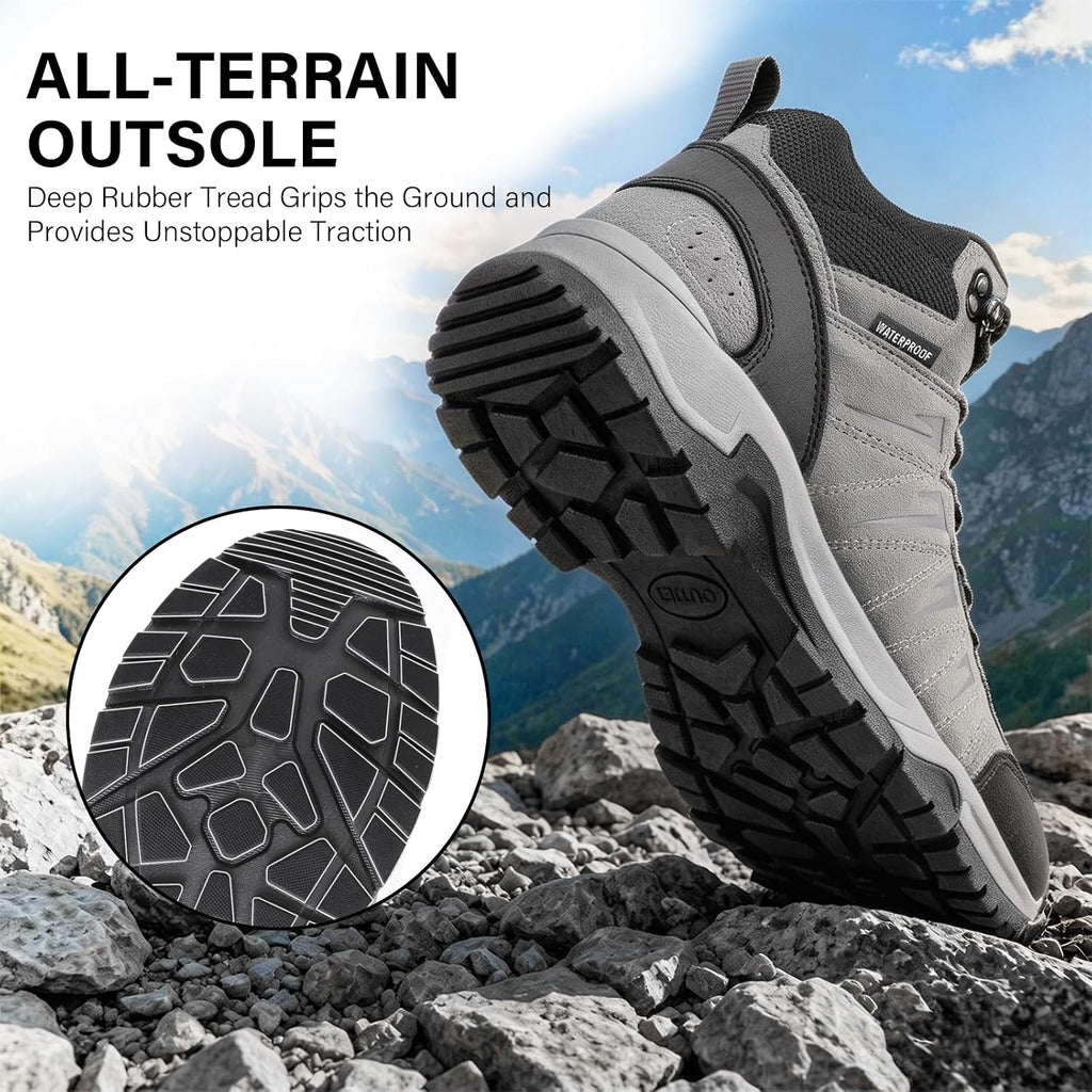 Men's Waterproof Hiking Boots Lightweight Leather Mid Ankle Outdoor Trail Trekking shoes