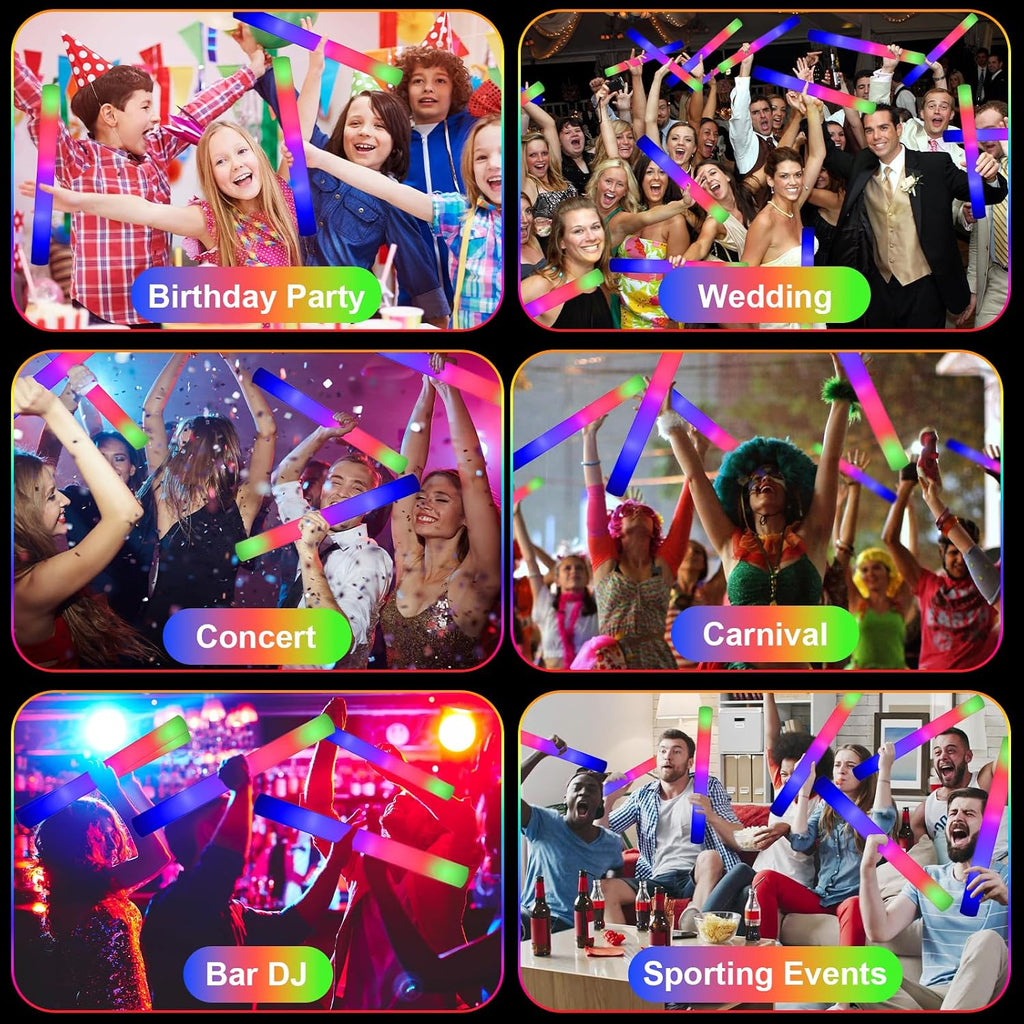 118 PCS LED Foam Glow Sticks Bulk, Light Up Foam Sticks with 3 Modes Flashing, Glow in The Dark Party Supplies, Neon Party Favors Supplies for Wedding Birthday Raves Concert Festivals Sporting Events