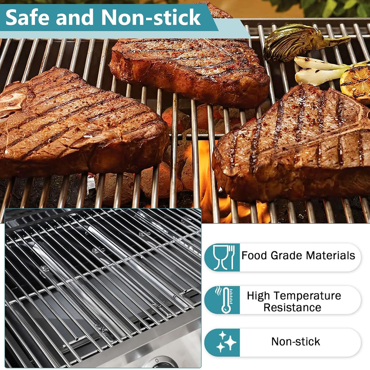 Criditpid Grill Grates Replacement for Charbroil Grill Parts 463630021 463655021 463655421 463660421 463660021 463655621, G426-0005-W1 G426-0004-W1 Cooking Grates for Charbroil Performance 2-Burner
