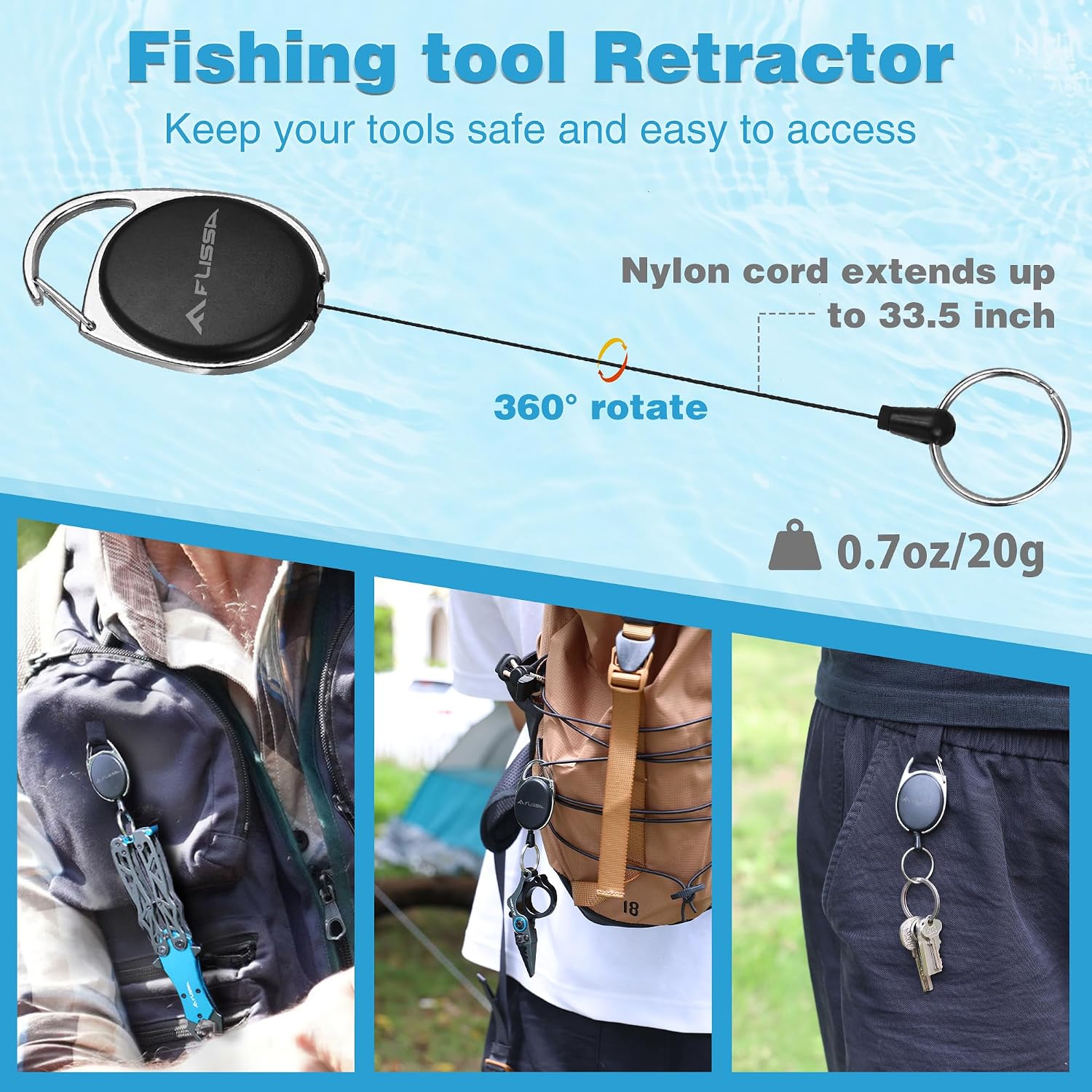 FLISSA Mini Fishing Pliers with Fly Fishing Zinger Retractor