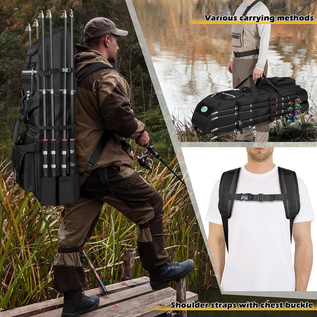 Rexmica Fishing Rod Tackle Bag Fishing Backpack Holds 8 Rods & Reels