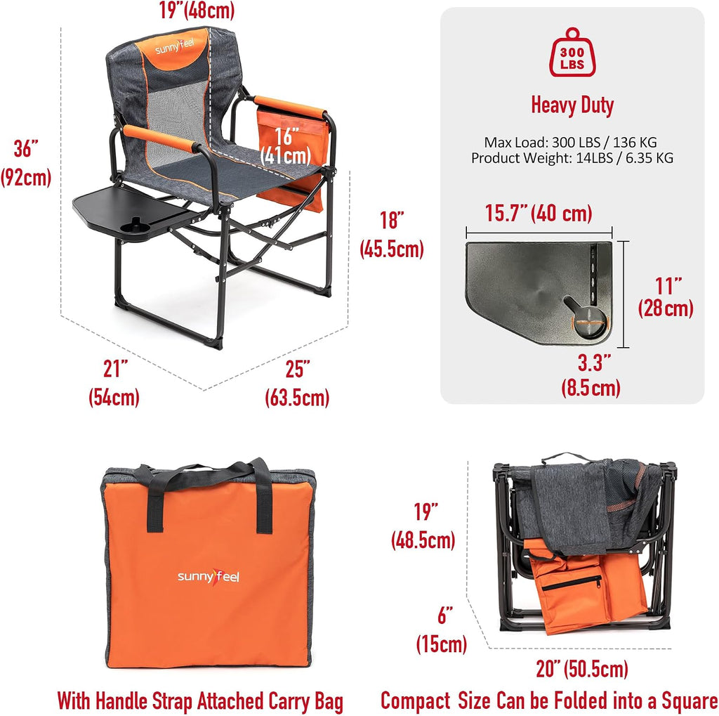 SUNNYFEEL Oversized Camping Chair Portable Directors Chairs with Side Table