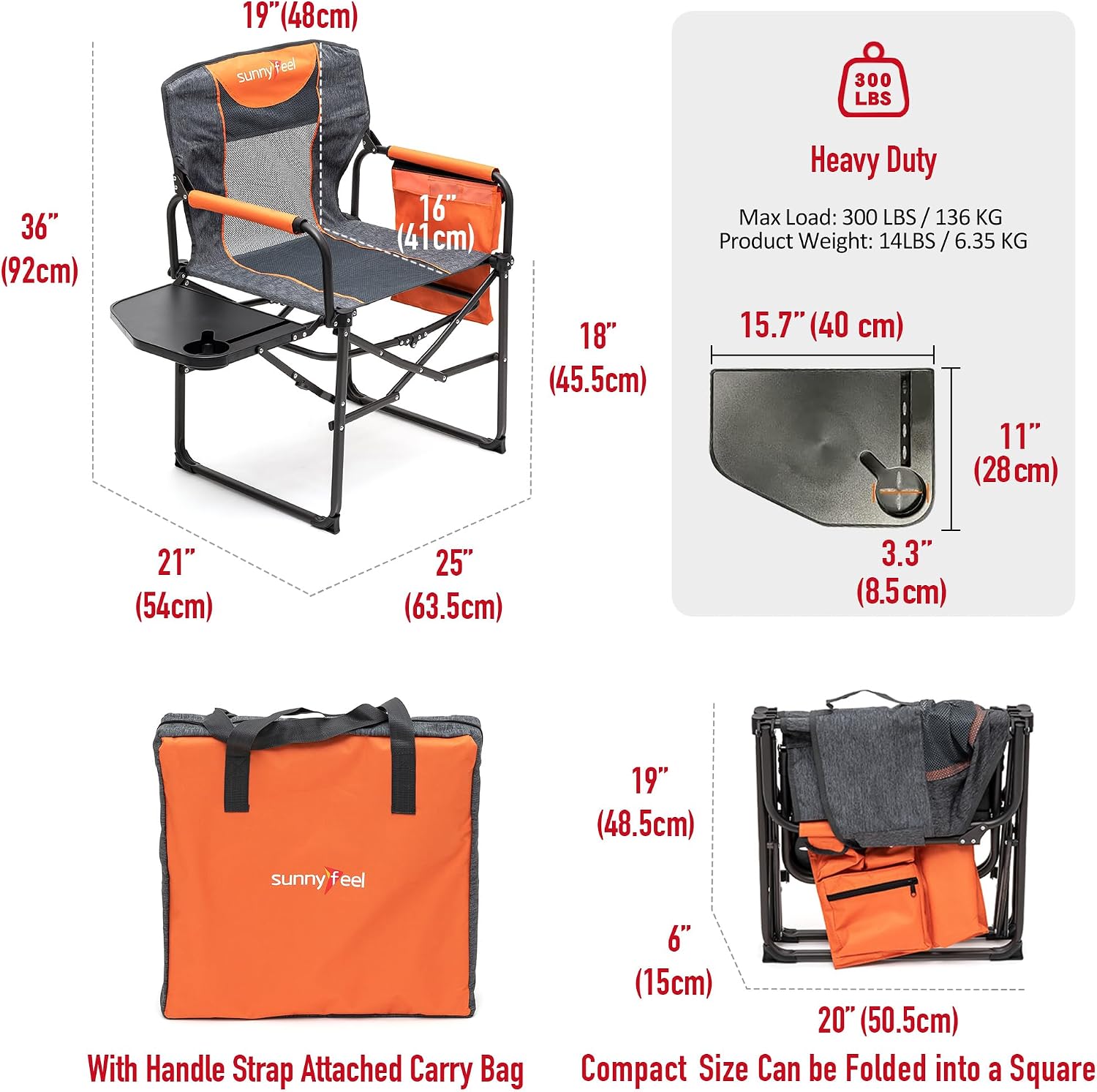 SUNNYFEEL Oversized Camping Chair Portable Directors Chairs with Side Table