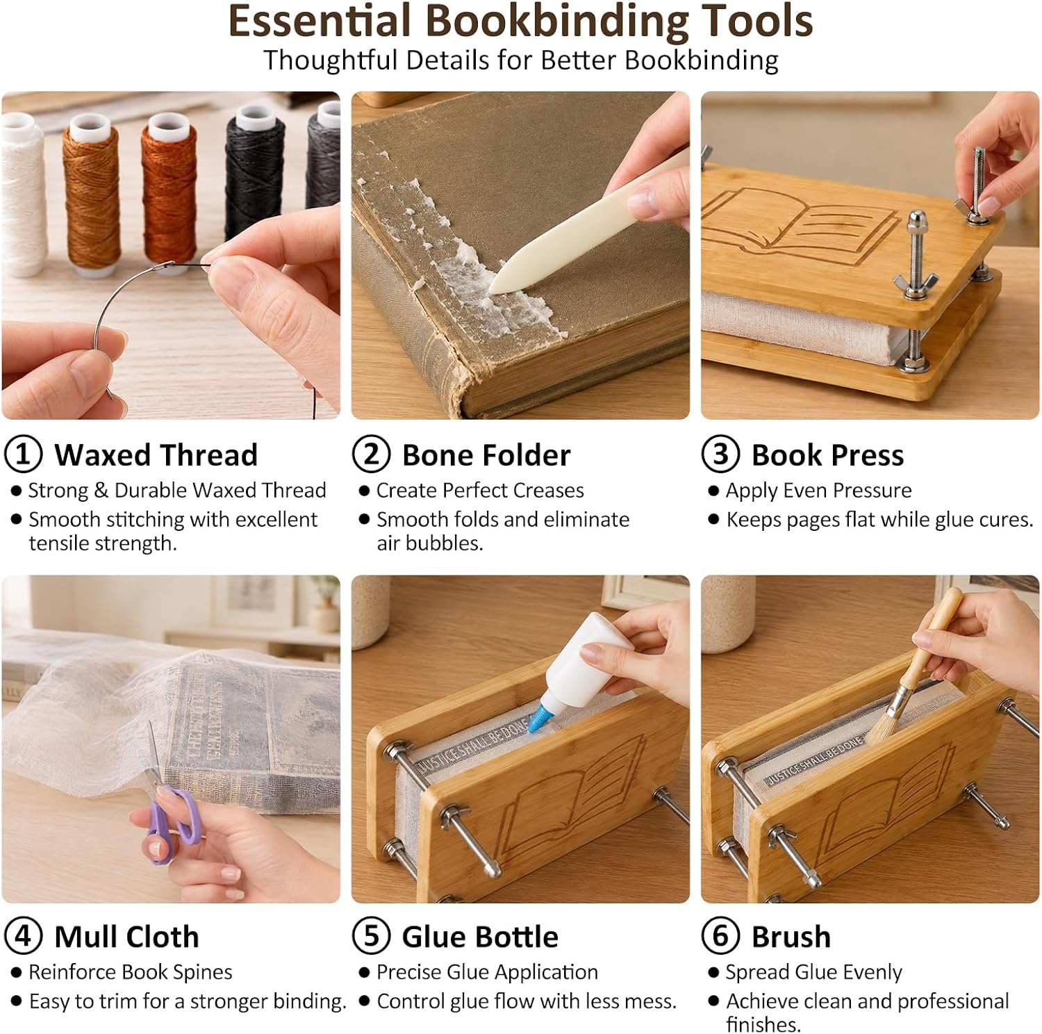 MeRGBWLife Book Binding Kit with Book Press, Complete Bookbinding Tools Set for DIY Book Repair, Journal Making & Crafts, Portable Easy Assembly (7.9" x 11.6")