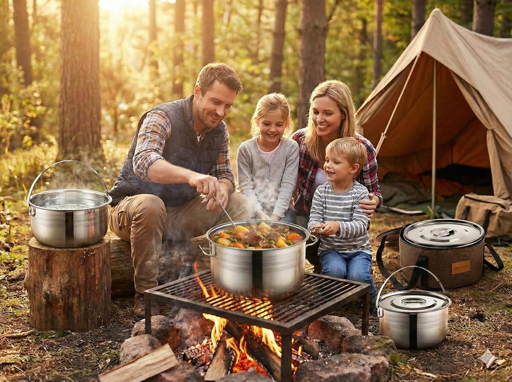 Wealers Camping Cookware Set - Compact Stainless Steel Campfire Cooking Pots and Pans | Combo Kit with Travel Tote Bag | Rugged Outdoor Cook Set for Hiking | Barbecues | Beach