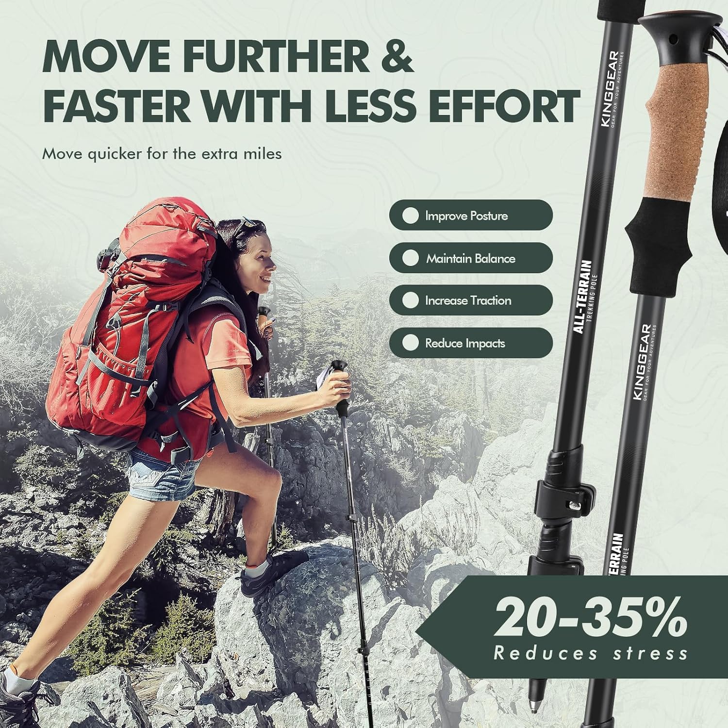 KINGGEAR Trekking Poles 7075 Aluminum Lightweight Hiking Sticks