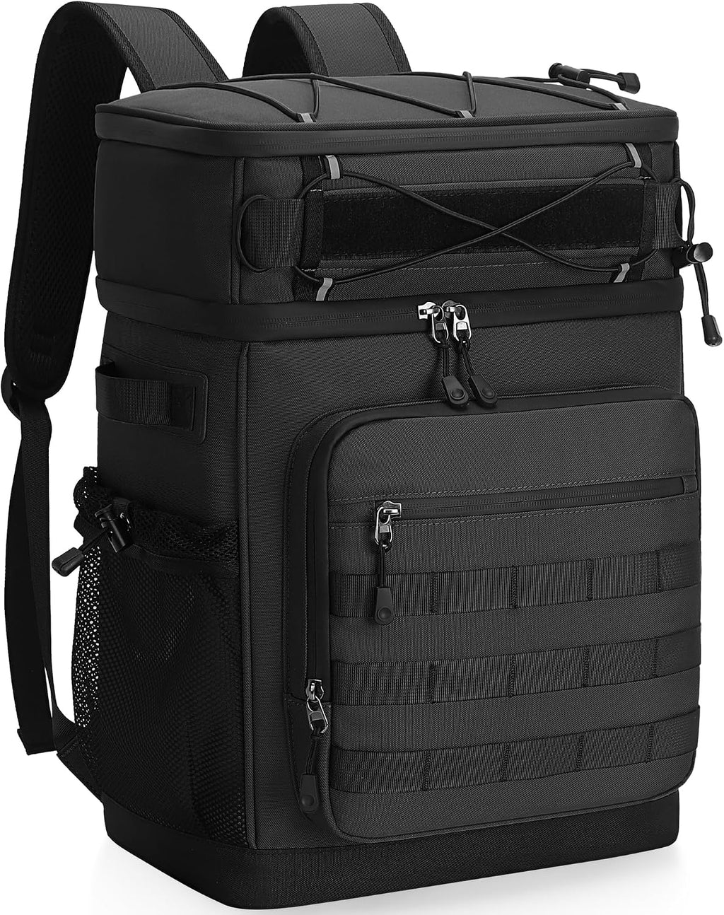 Tactical Backpack Cooler, Soft Insulated Leakproof Cooler Backpack for Men Women, 54 Cans Large Double Deck Lunch Bag for Fishing, Beach, Camping, Travel (Black)
