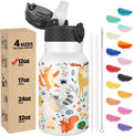 Han's Bottle Kids Water Bottle with Straw Lid - Insulated Stainless Steel Reusable Tumbler for Girls,Boys,Thermo Mug,12oz,Forest Animals