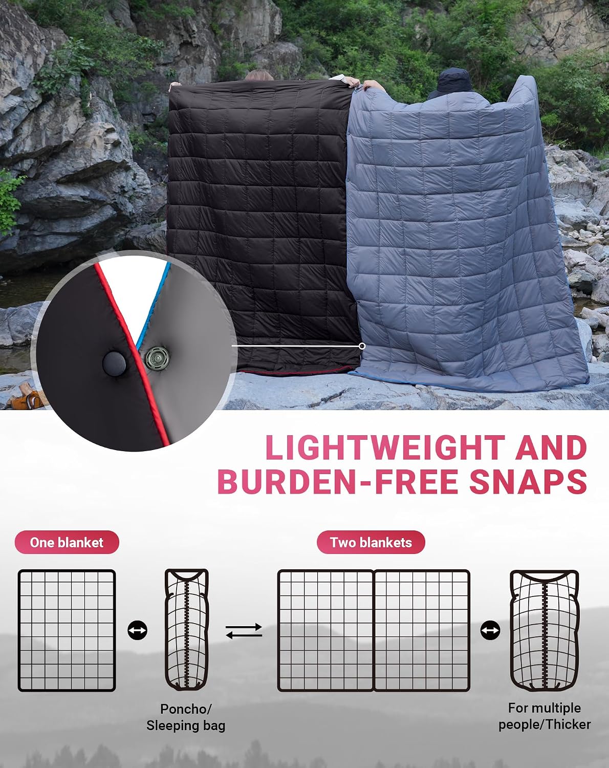 KingCamp Ultralight Camping Blanket, Wearable Packable Blanket 69" x 53"