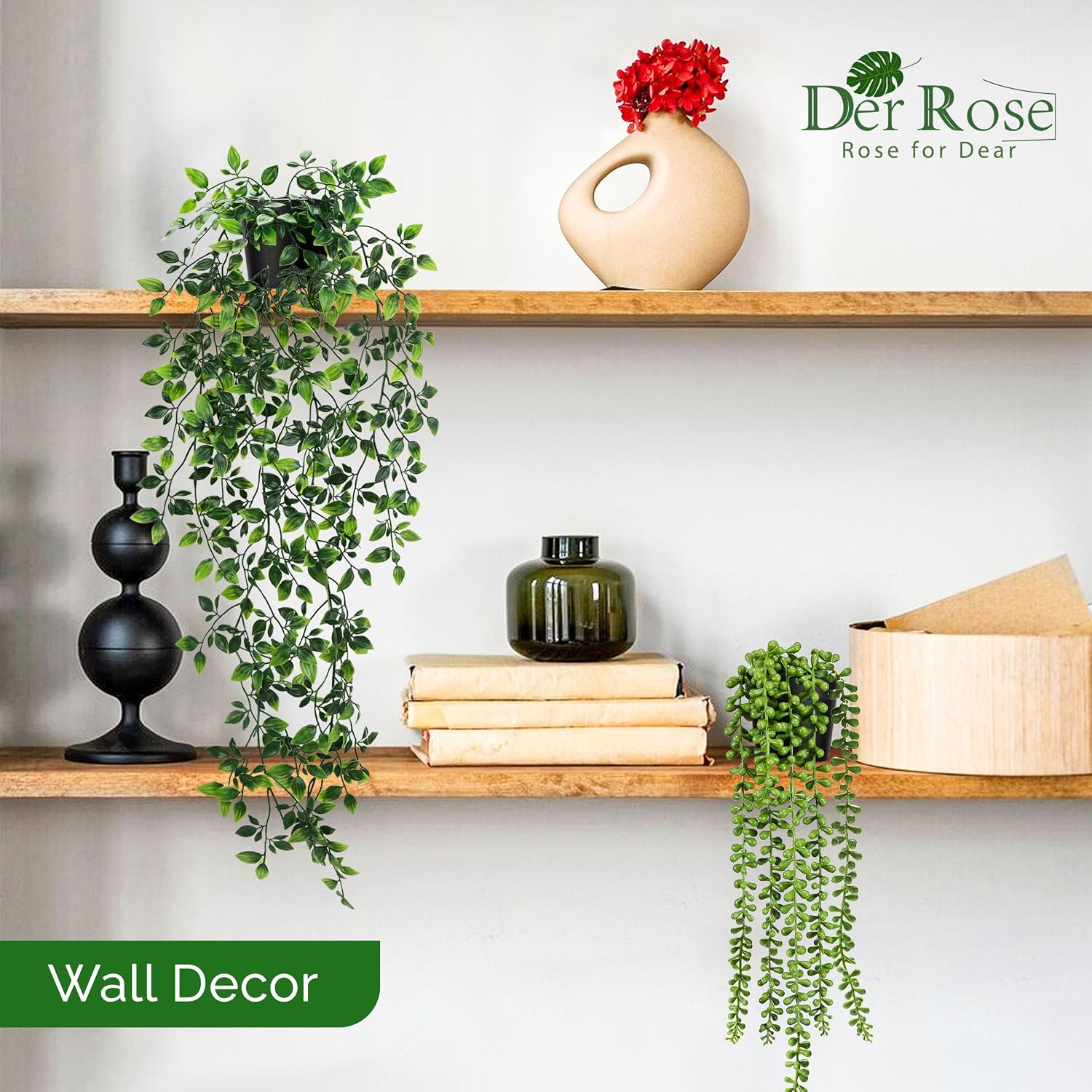 Der Rose 6Pcs Fake Plants Artificial Hanging Vines for Office Shelf Decor
