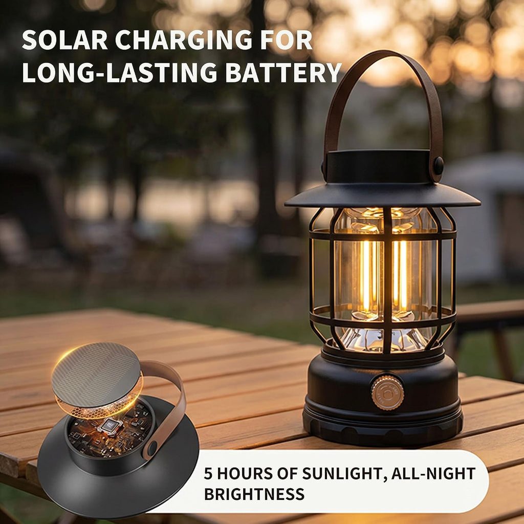 Rechargeable Camping Lights, 2-in-1 Solar Lanterns Outdoor Waterproof with Flashlight Mode, Collapsible Portable LED Camping Lantern for Camping Tent Hurricanes Power Outages Storm Indoor Outdoor