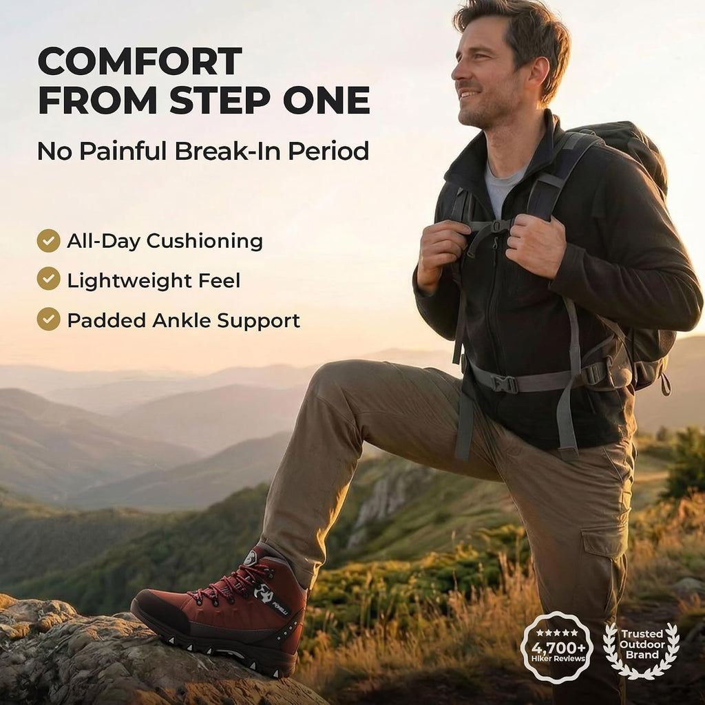 Foxelli Men’s Hiking Boots – Waterproof Breathable & Lightweight Suede Leather Hiking Boots for Men