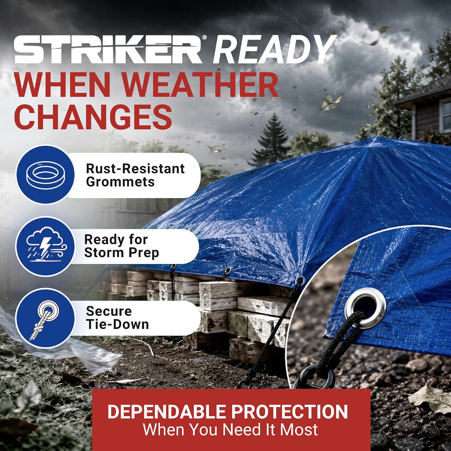 Striker Blue Tarp, Waterproof, UV Resistent, Covers 306 Sq. Ft 16' X 20'