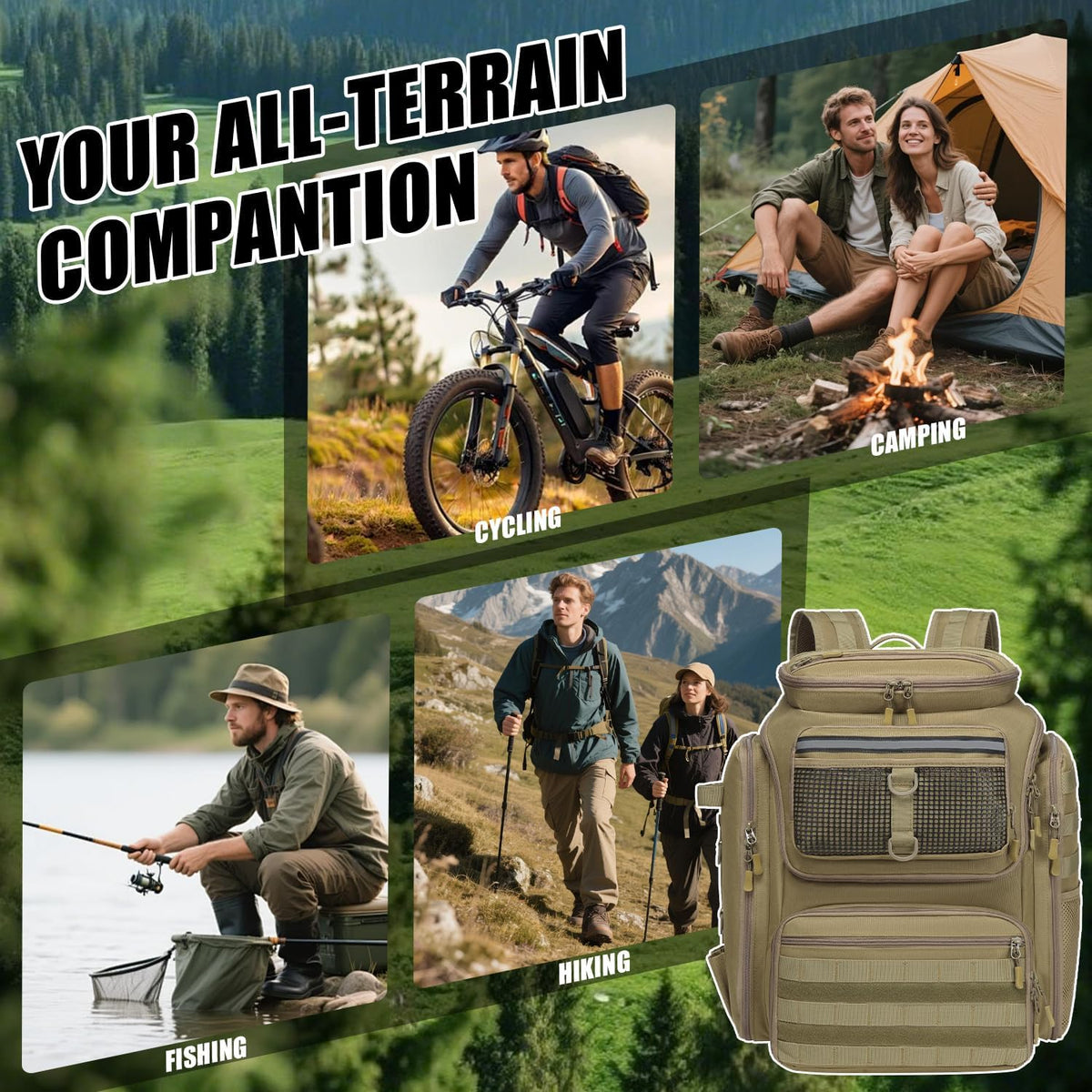HAMBOLY 45L Fishing Backpack with Rod Holders & Built-in Foldable Divider