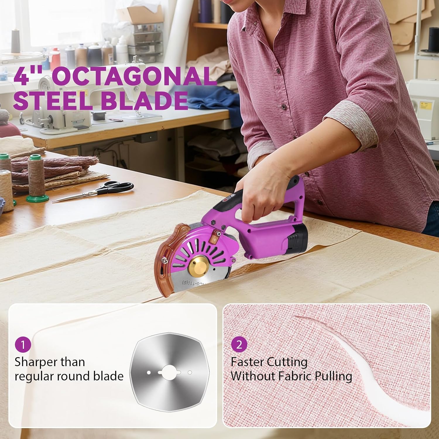 BAOSHISHAN Cordless & Rechargeable Electric Fabric Rotary, Adjustable Speed