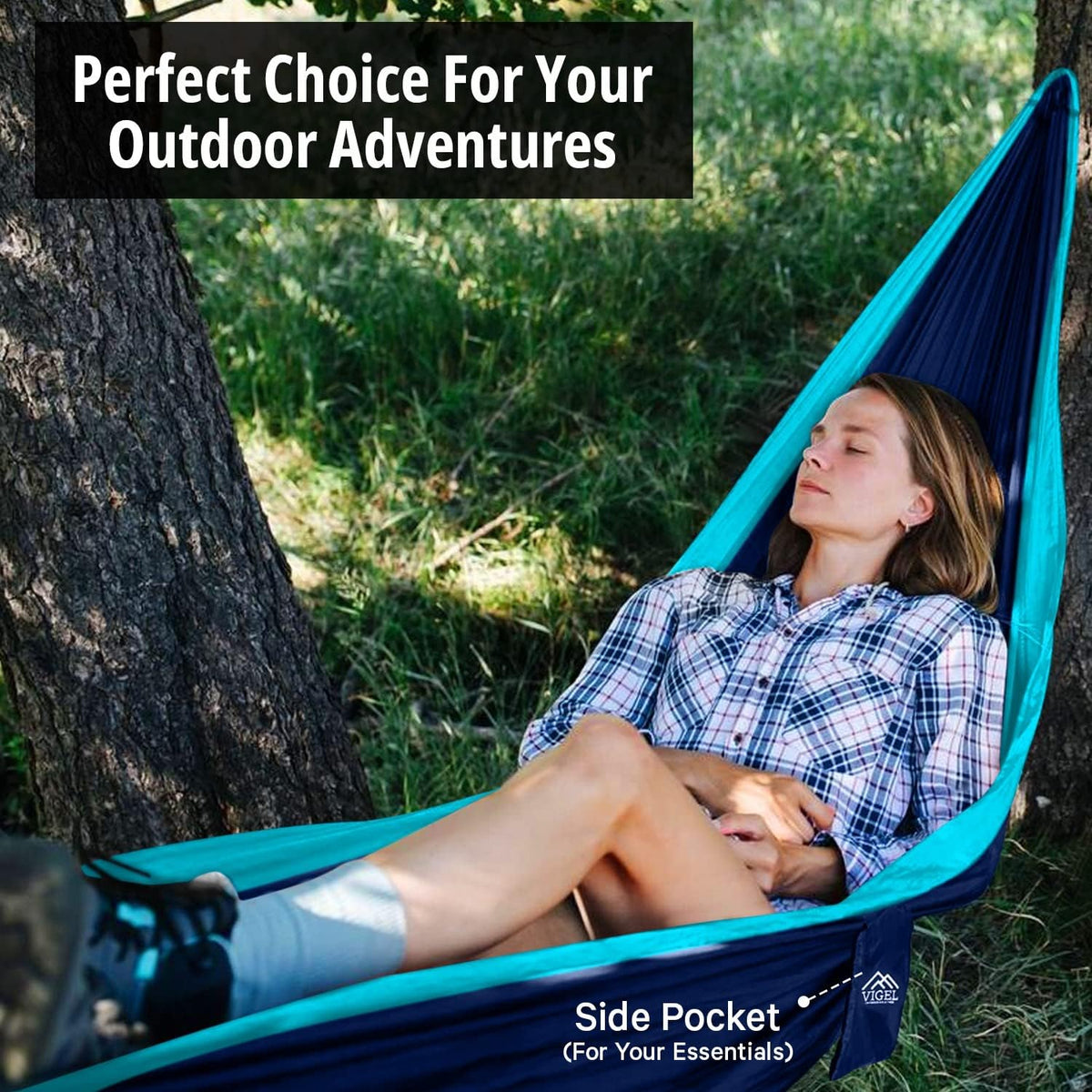 Vigel Camping Hammock - Durable Hammock, Nylon Hammock - Double or Single Hammocks - Portable Tree Hammocks for Outside - Easy to Set, Camping Accessories for Outdoor, Travel, Hiking