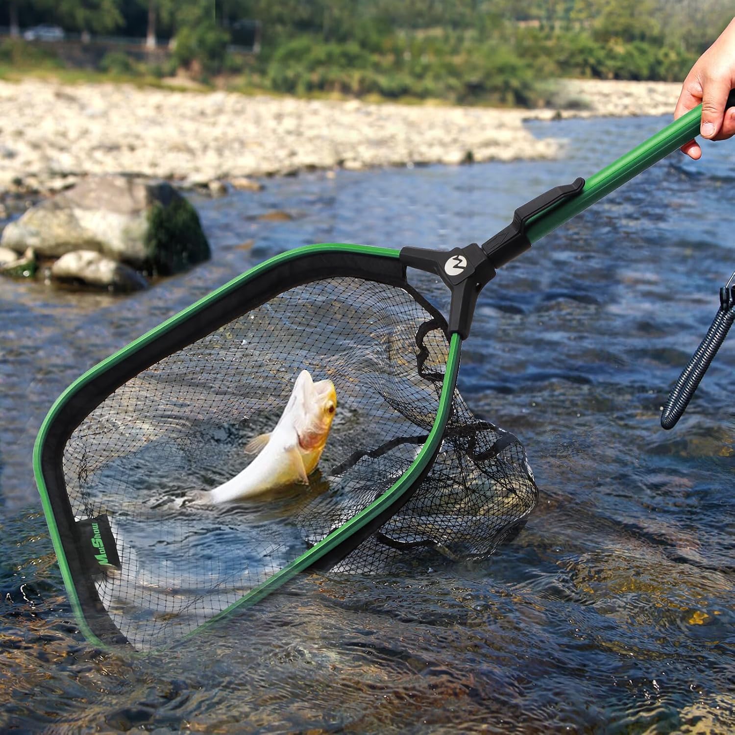 Floating Fishing Net Fish Landing Net, Fishing Nets for Fish, Kayak Fishing Net with Third-gen Upgrade Locking Switch - Lightweight Rubber Coated Fish Net for Easy Catch & Release