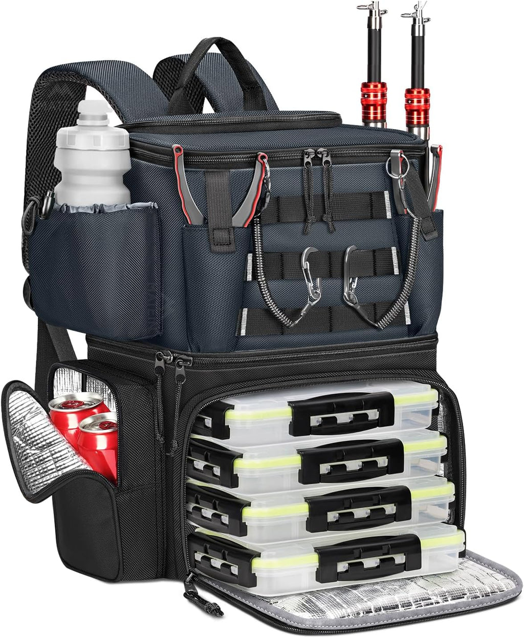 MATEIN Fishing Backpack with 4 Tackle Boxes, Fishing Bag with Rod Holder