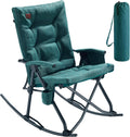 EVER ADVANCED Oversized Rocking Camping Chair, Padded Folding Rocker for Adults with Hard Armrests, 400lbs Heavy Duty Portable Chair for Patio, Lawn and Outdoors, Forest Green