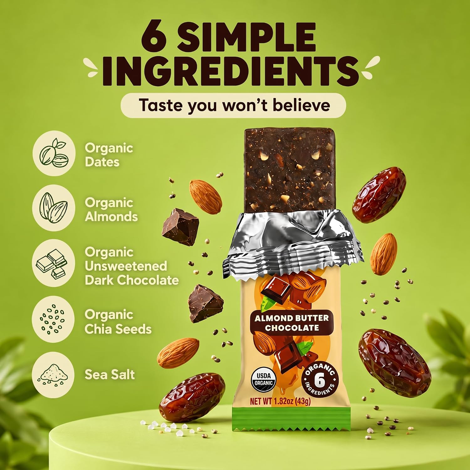 Bearded Brothers Organic Vegan Energy Bars Almond Butter Chocolate 12 Count