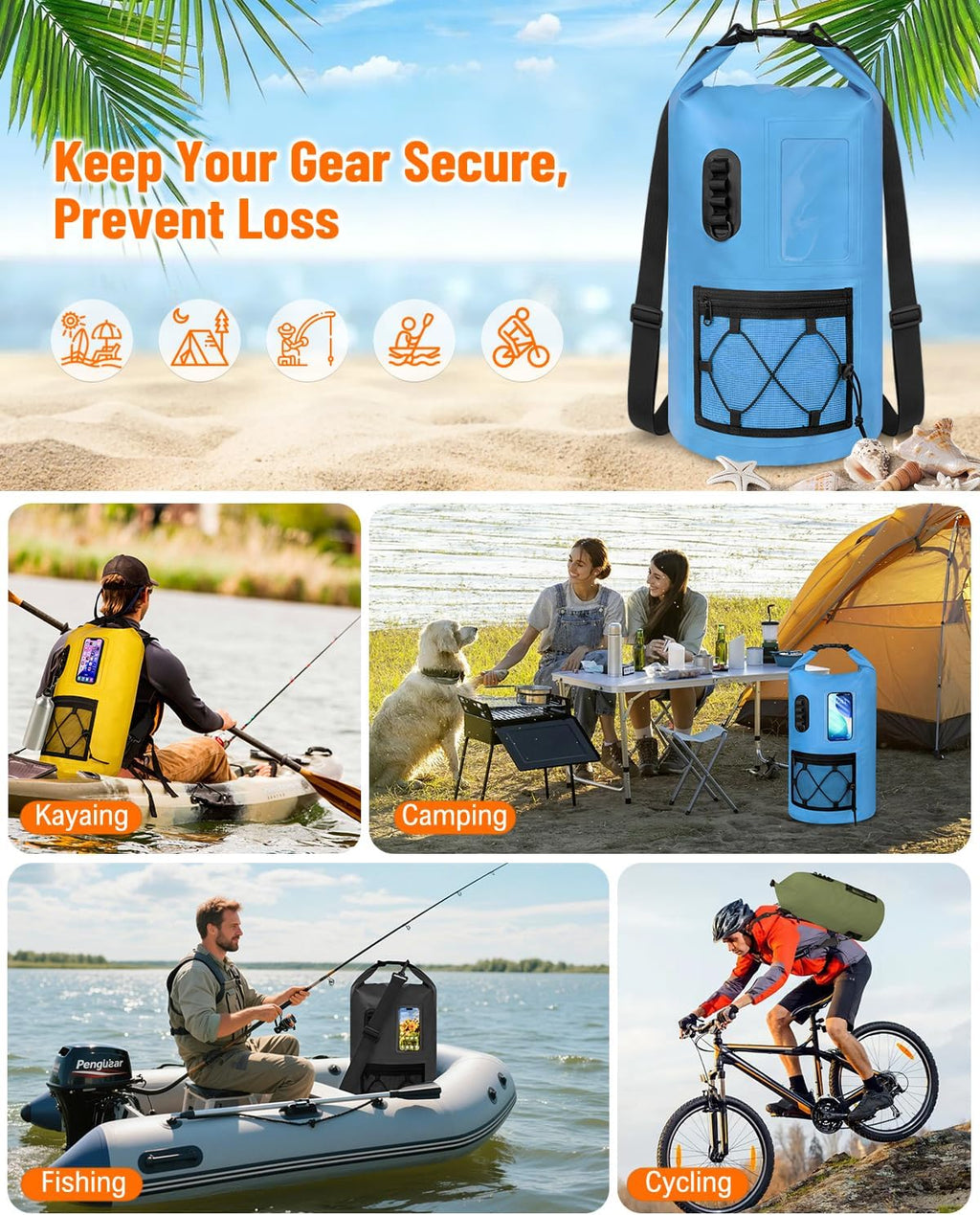 Waterproof Dry Bag Backpack with Waterproof Phone Case Storage Bag