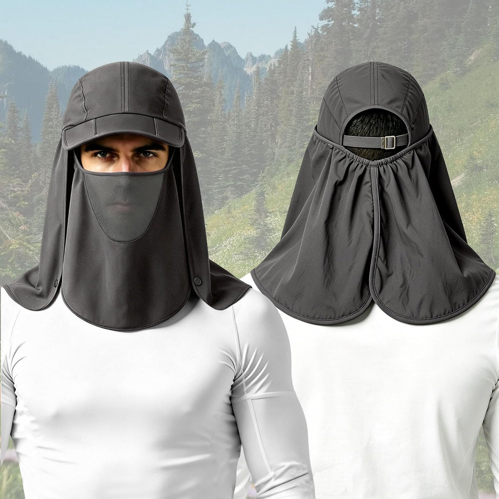 2Pack Men’s Foldable Sun Hat with Removable Face Mask & Neck Flap, UPF 50+ UV Protection, Quick-Drying Outdoor Fishing Cap