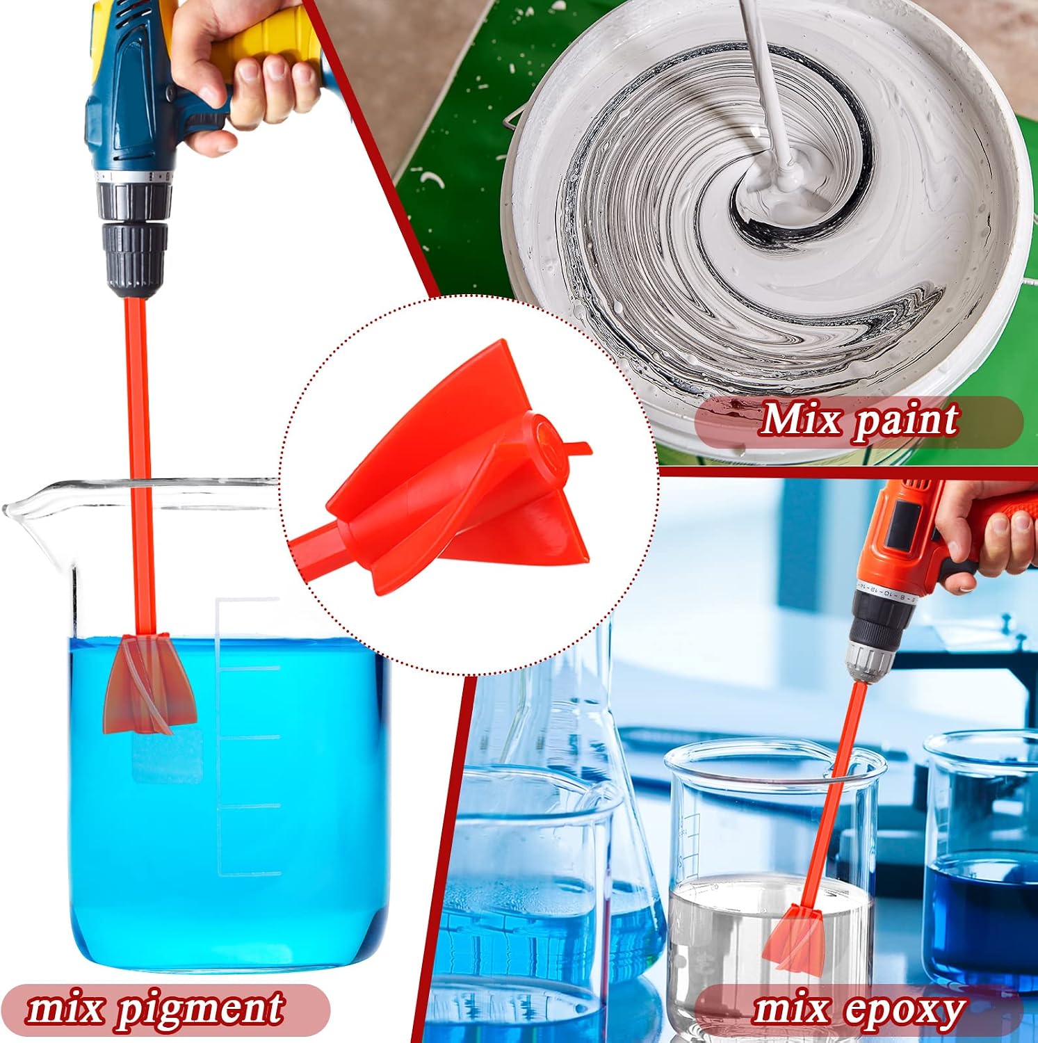 12 Pieces Paint Mixer Drill Attachment,Helix Paint Mixer Resin Drill Mixer Paint Stirrers Drill Attachment for 1 Gallon of Paint Epoxy Resin Silicone Jewelry Casting Molds (Red)