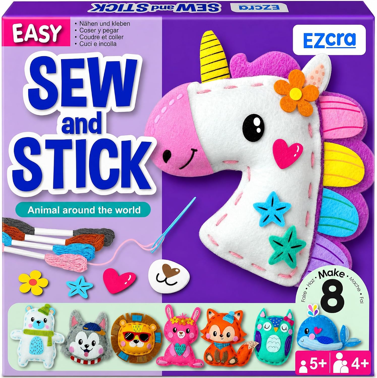 EZCRA Unicorn Sewing Kit for Kids Ages 4-8 - 8 Beginner Projects