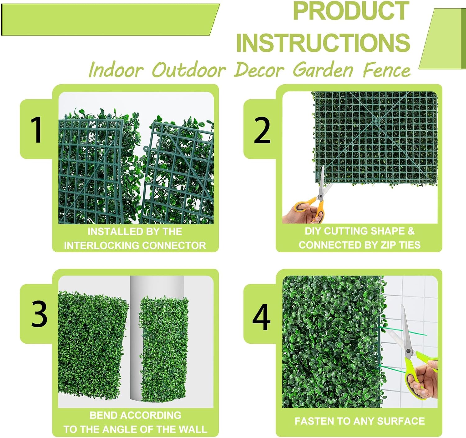 AOKIIE 10"x10" 12Pcs Artificial Grass Wall UV-Anti Boxwood for Outdoor