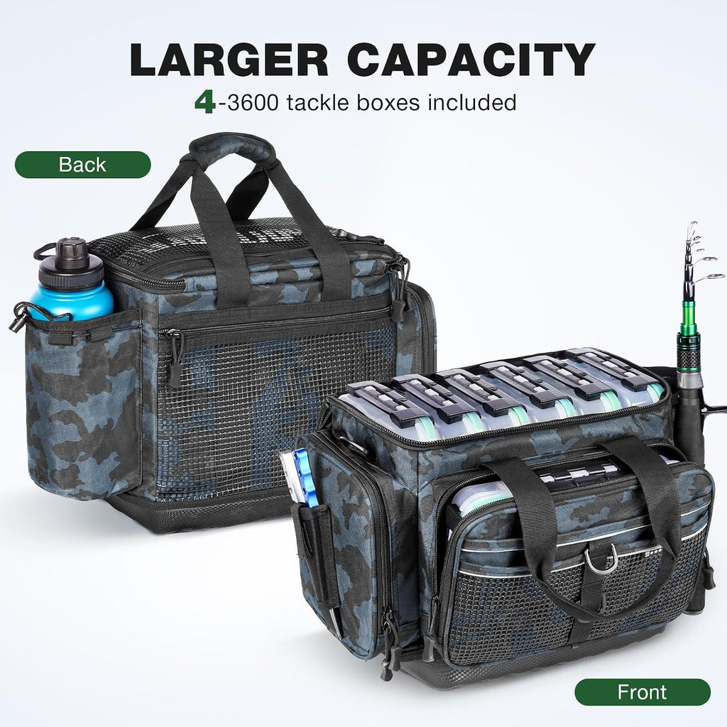 Ghosthorn Waterproof Fishing Tackle Bag with 4 3600 Boxes Lure Organizer