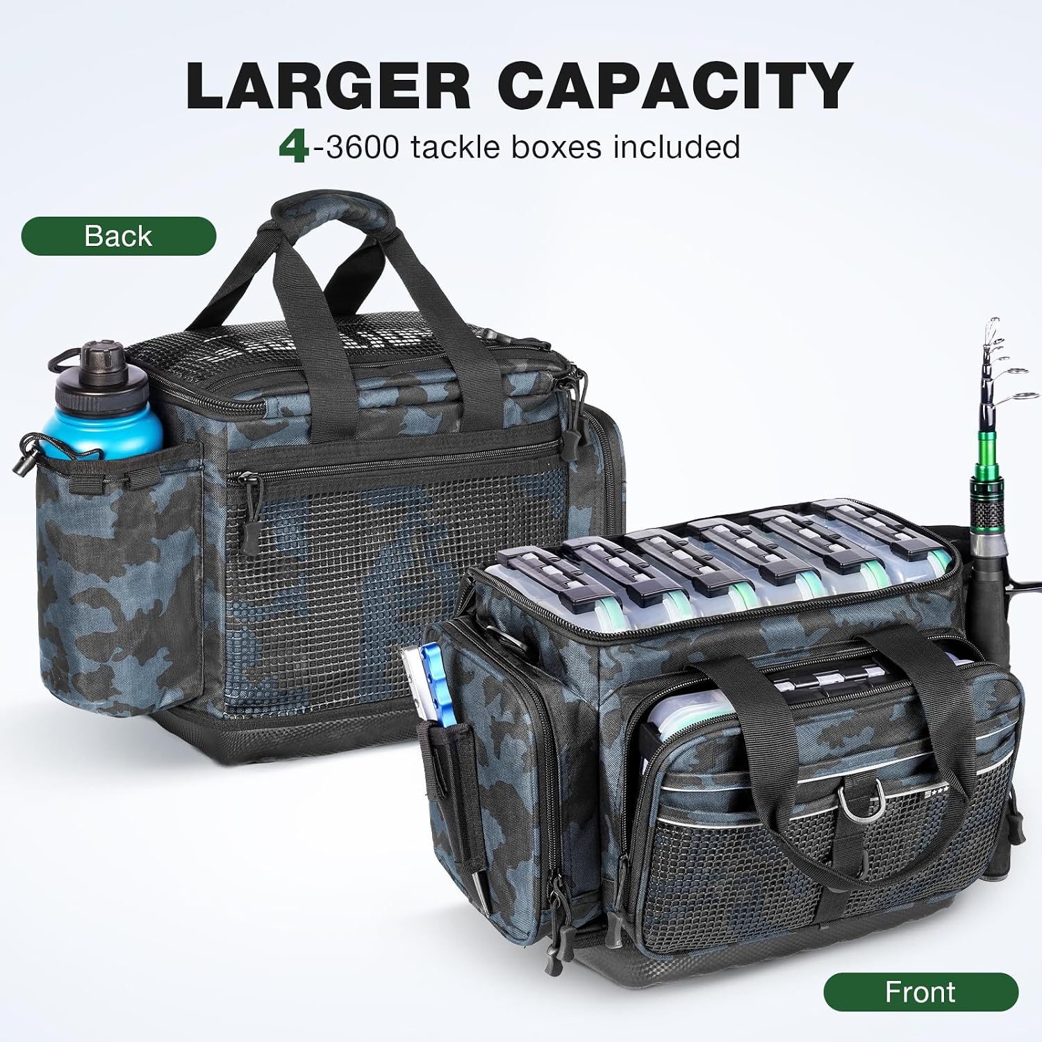 Ghosthorn Waterproof Fishing Tackle Bag with 4 3600 Boxes Lure Organizer