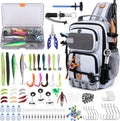 Fishing Backpack with Tackle Boxes&Tool Set,Waterproof,Fish Shoulder Bag with 136 Pcs Fishing Lures Kit,Fish Hook Remover Tool,Fish Lip Gripper,Fishing Plier,Gifts for Men(Gray)