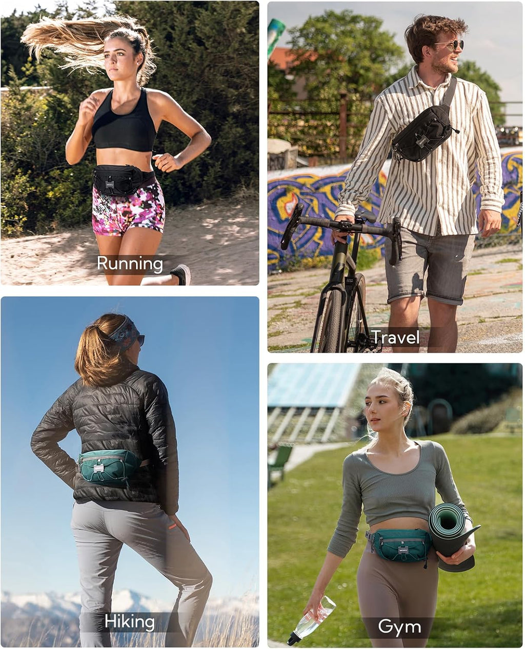 WATERFLY Small Fanny Pack RFID Blocking Travel Hiking Crossbody Waist Bag