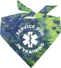 Service Dog in Training Dog Bandana | 100% Cotton Tie Dye Triangle |Service Dog | Working Animal | Assistance | One Size | Green/Blue Scrunch (289)